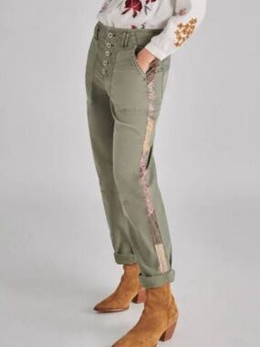 Pilcro Anthropologie The Wanderer Green Button Front Utility Pants-Size 28